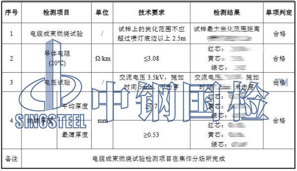 成束燃燒試驗(yàn)檢測項(xiàng)目結(jié)果