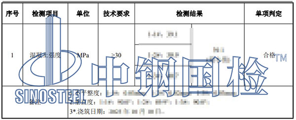 混凝土芯樣檢測(cè)項(xiàng)目結(jié)果