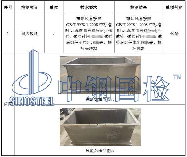 排煙風(fēng)管耐火極限檢測(cè)結(jié)果