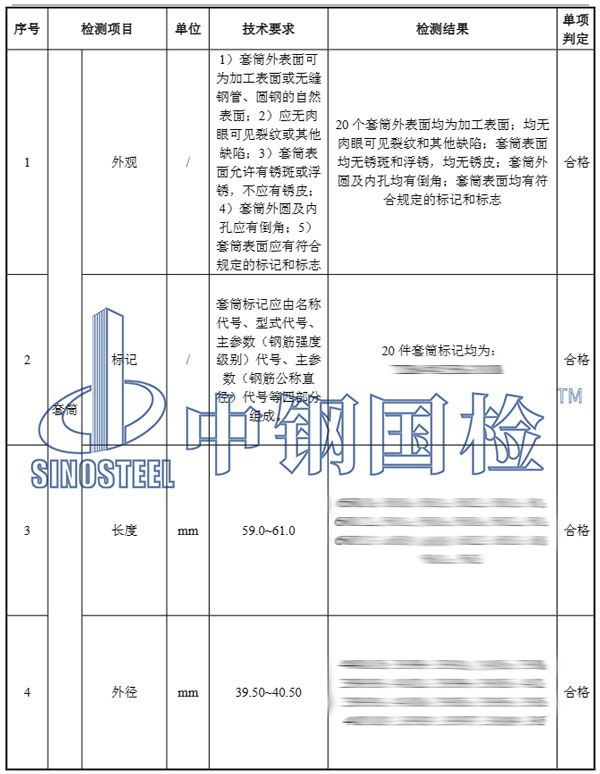 直螺紋套筒部分檢測(cè)結(jié)果