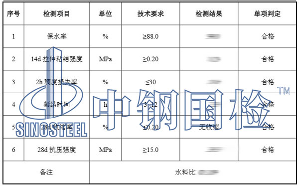 干混砂漿檢測項目結果